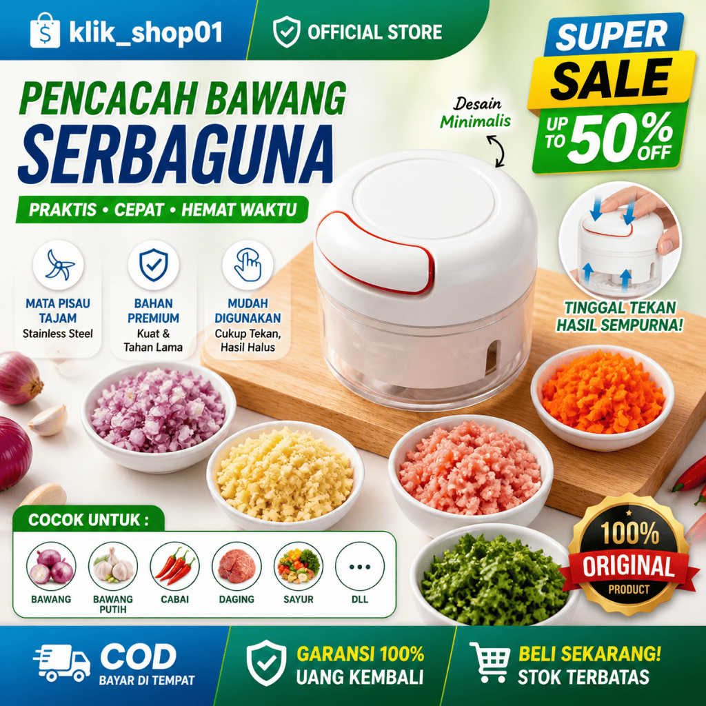 HC Blender Tangan Mini Speedy Chopper Tarik Penghancur Gilingan Bumbu Choper Serbaguna