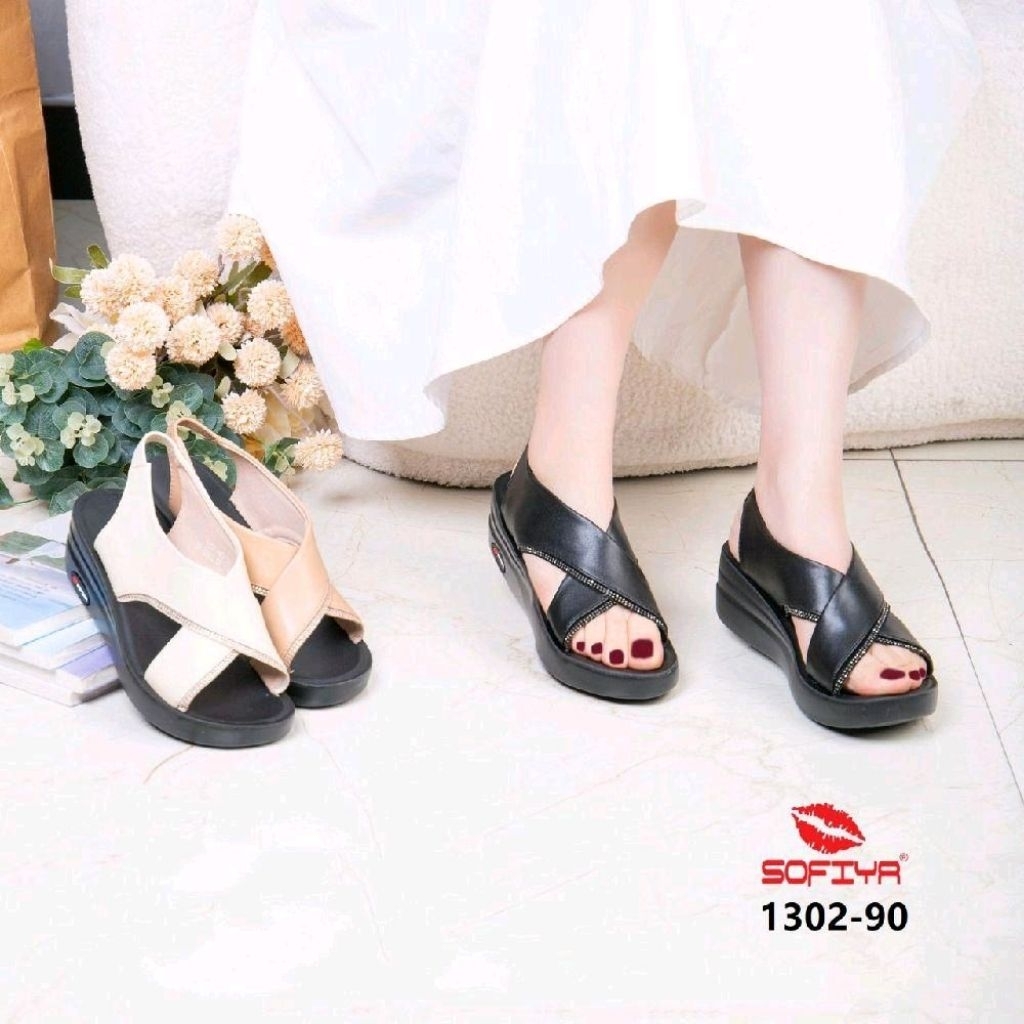 1302-90 sandal wedges tali import wanita sofiya original kekinian