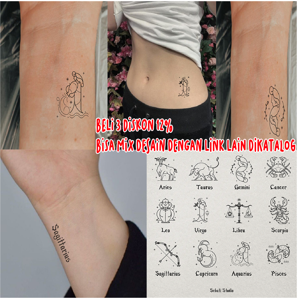 Tato Temporer Waterproof Zodiac Horoscope Aesthetic Tattoo Temporary Horoskop Zodiak Sebati Studio