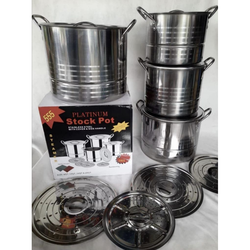 Platinum stockpot steamer Panci set 555
22 x 17 cm
26 x 19 cm
28 x 22 cm
30 x 24 cm
Hanya panci dan 