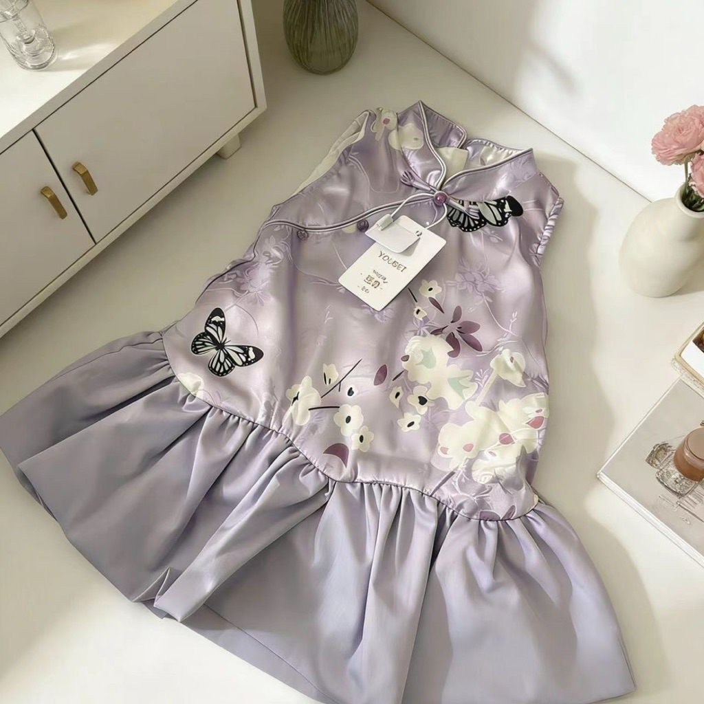 Cheongsam Anak Perempuan Lilac Kids Dress Qipao Imlek Sangjit Gaun Anak Ungu CNY Rok Balon Chinese S