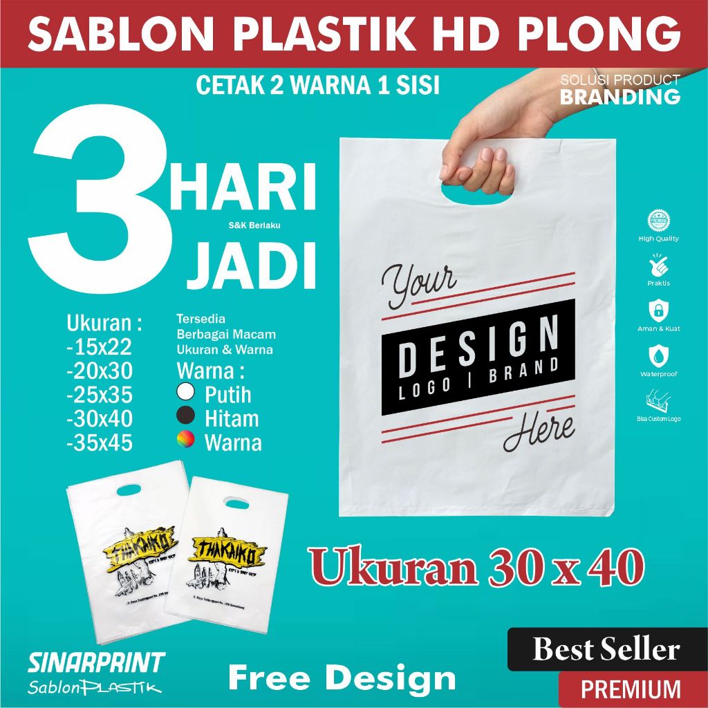 2 Warna 1 Sisi Sablon Plastik HD Plong 30x40 Packing Kemasan Distro Butik Olshop Skincare Free Desig