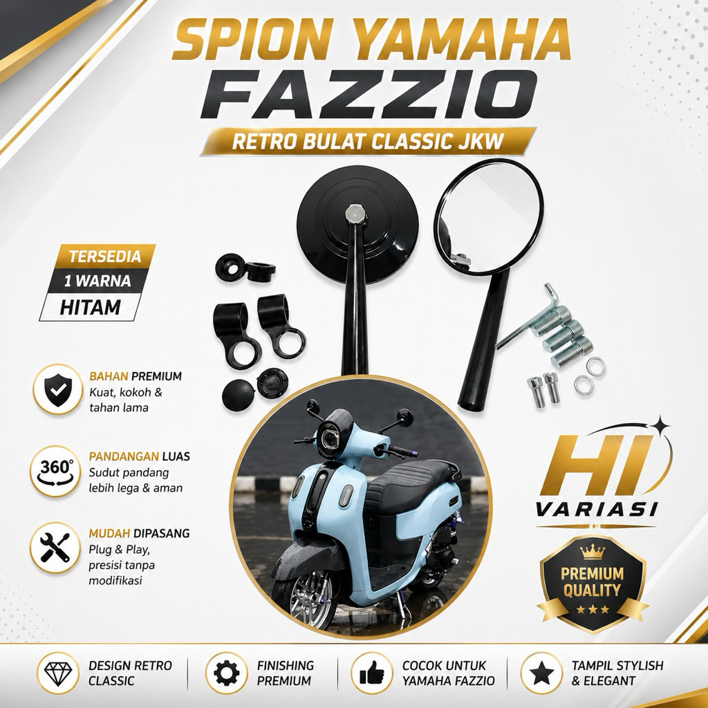 Spion Yamaha Fazzio Retro Classic Bulat JKW - Spion  Fazzio Hybrid - Aksesoris Fazzio