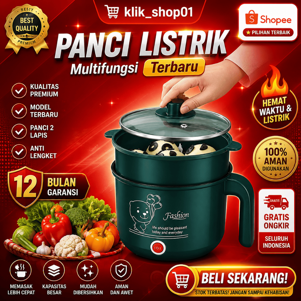 Panci Listrik Elektrik Cooker Stainless Steel Teflon Cooking Pot rice cooker mini