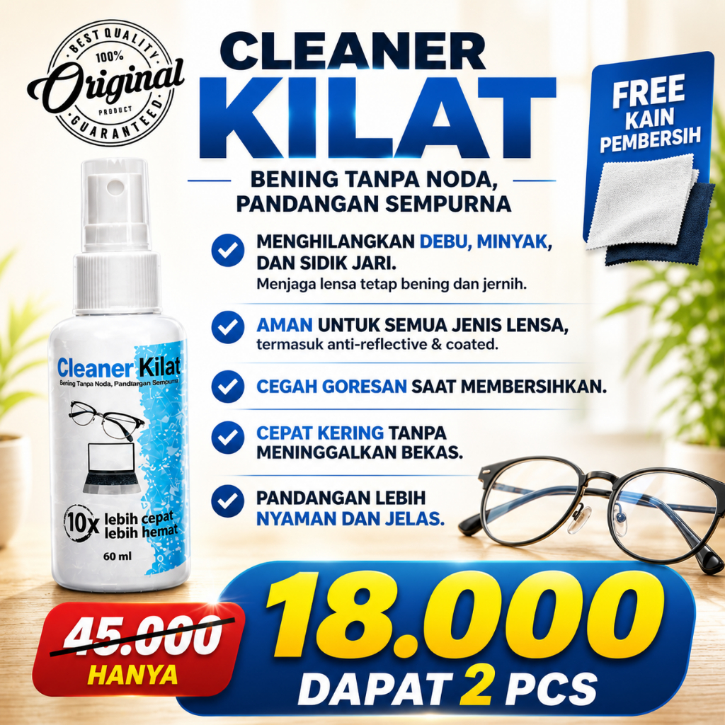 Cleaner Kilat  Pembersih Lensa Kacamata Anti Fog 60 ml Paket 2 Pcs - Lens Cleaner Anti Embun untuk K