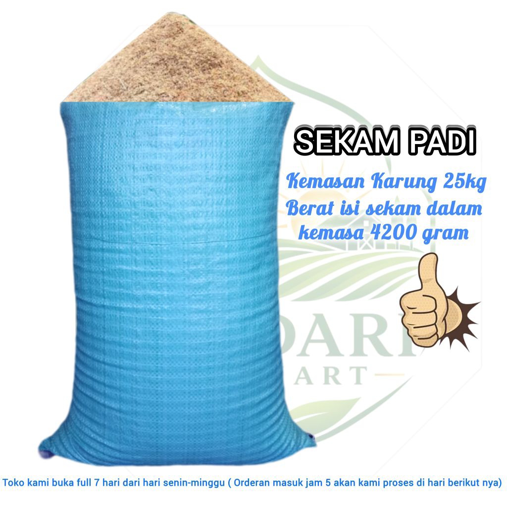 sekam padi kemasan karung 25kg/berat sekam padi dalam karung 4200 gram