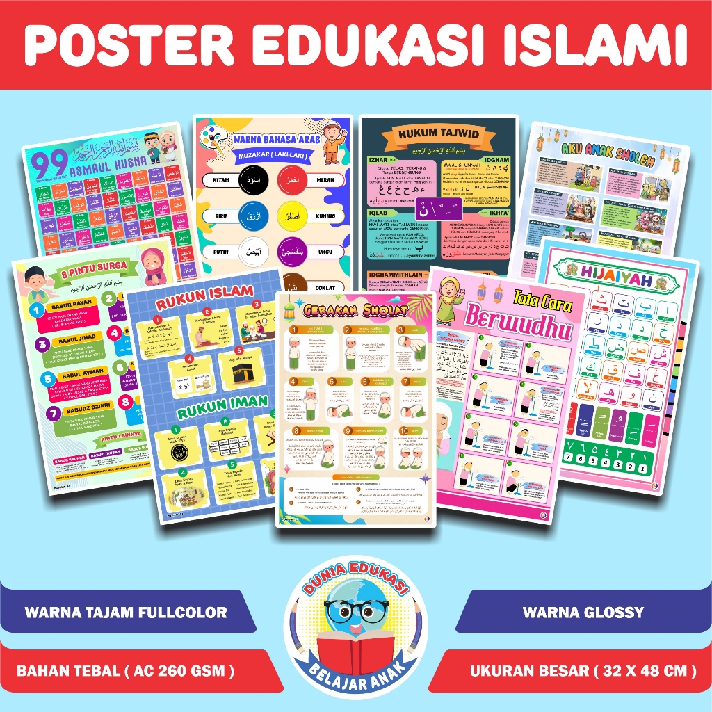 Poster Edukasi Anak || Poster Edukasi Islami || Poster Rukun Islam || Poster Rukun Iman || Poster wu