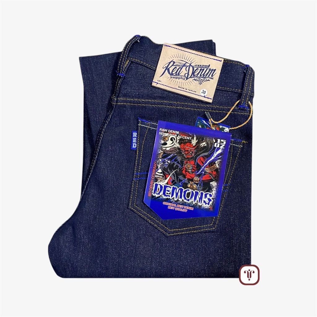 RED DENIM - Denim Sanforized Black Indigo 15Oz Sanforized Raw Denim Accent Selvedge Original