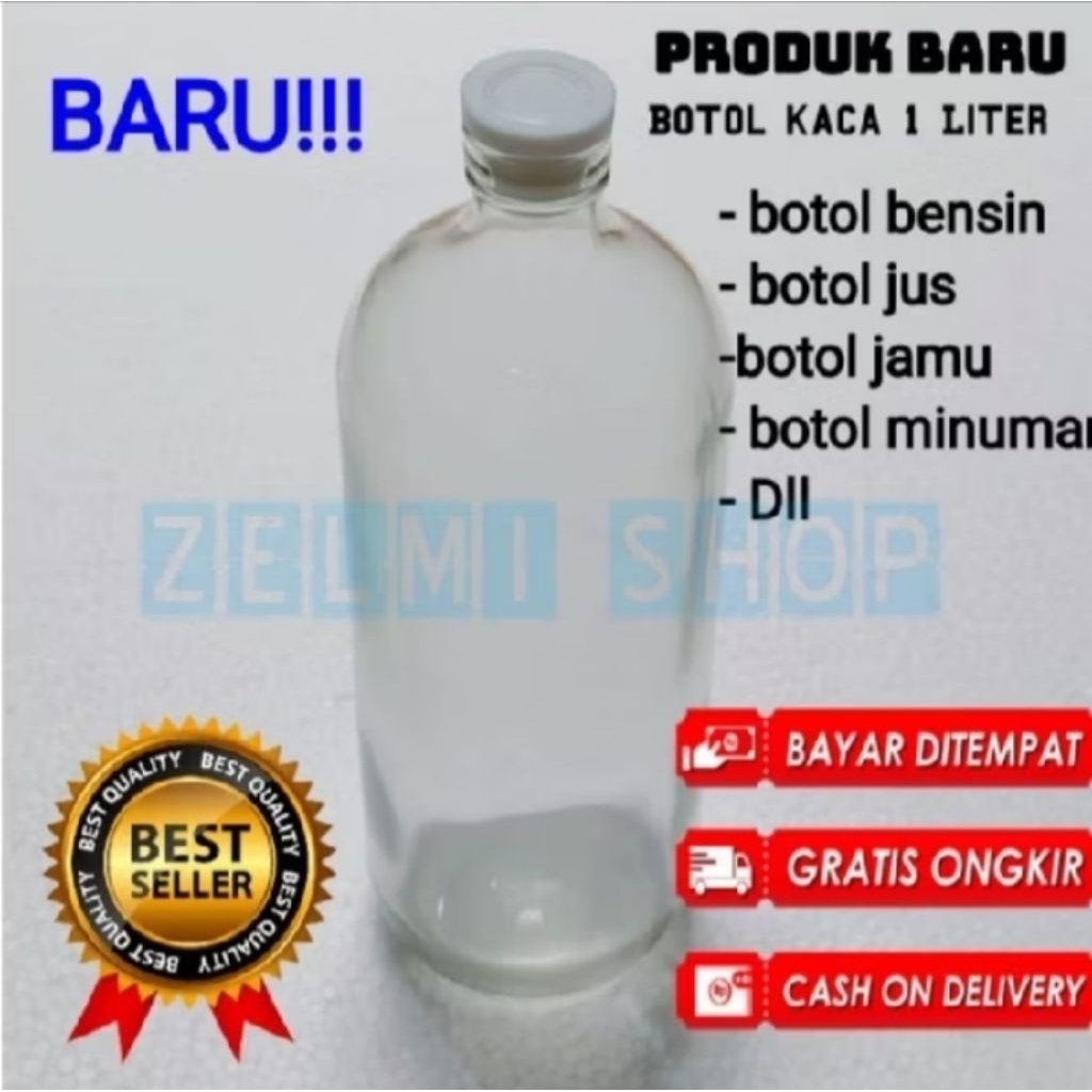 botol bensin botol kaca 1 liter tanpa tutup