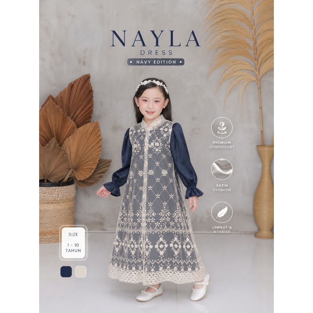 Nayla Dress Gamis Navy brokat 2-10 tahun