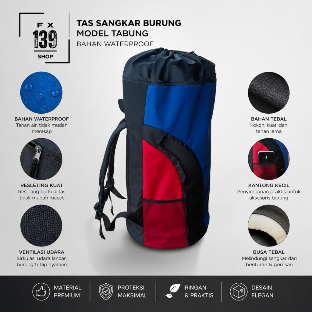 Tas Sangkar Burung Model Tabung Waterproof, Bahan Tebal, Kantong Kecil, Desain Elegan