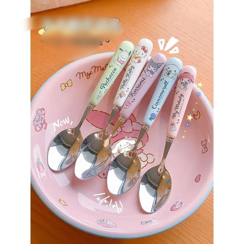 Sendok Garpu set stainless gagang keramik kemasan box plastik