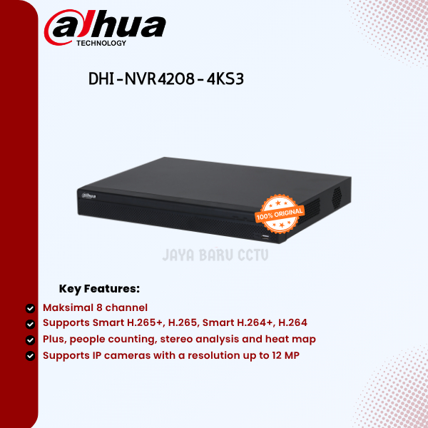 Dahua DHI-NVR4208-4KS3 NVR 8 Channel Original Pemutar Ulang Rekaman Video CCTV Terbaik Garansi Resmi