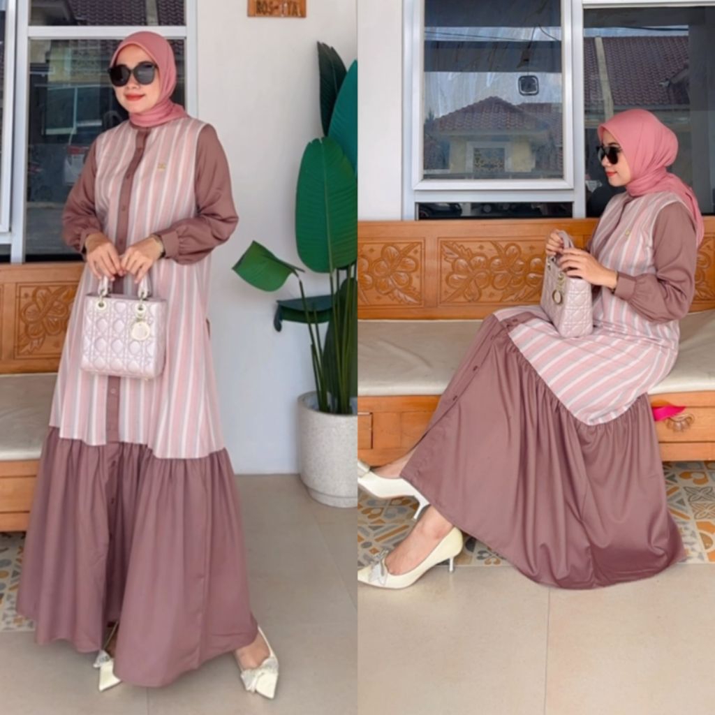 Dress dimara/ dress Dimara katun triset dress bahan katun triset gamis premium / dimara Original
