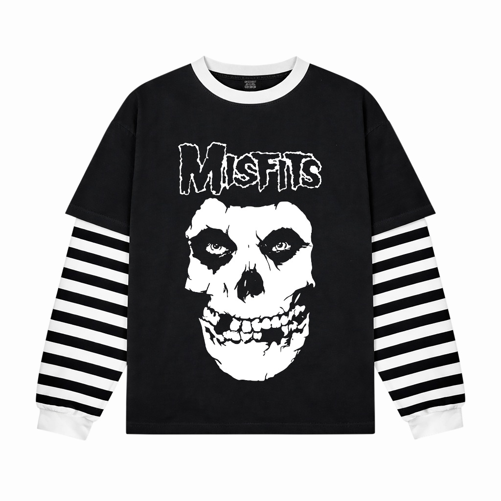 Oneshirt T-shirt Double layer Rib Salur Misfits Skull long sleeve  kaos pria wanita