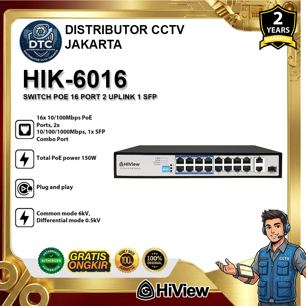 HIVIEW HIK-6016 Switch Poe 16 Port 2 Uplink 1 SFP