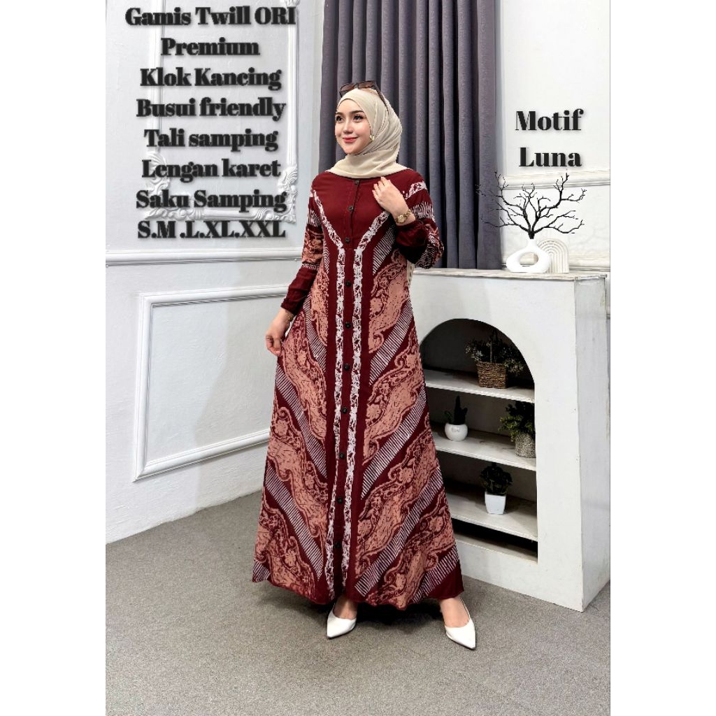 GSMIS TWILL ORI New motif LUNA BUSUI FRIENDLY BY FARUZ BATIK PEKALONGAN MARUN BISA COD