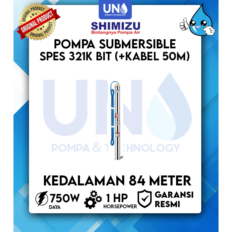 Pompa Air Sumbersible Satelit Shimizu SPES 321 K BIT (1 HP) + Kabel 50 M