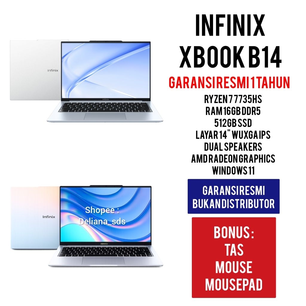 Laptop Infinix Xbook B14 Ryzen 7 7735HS 16GB/512GB SSD DDR5 14" WUXGA IPS Garansi Resmi 1 Tahun Lapt