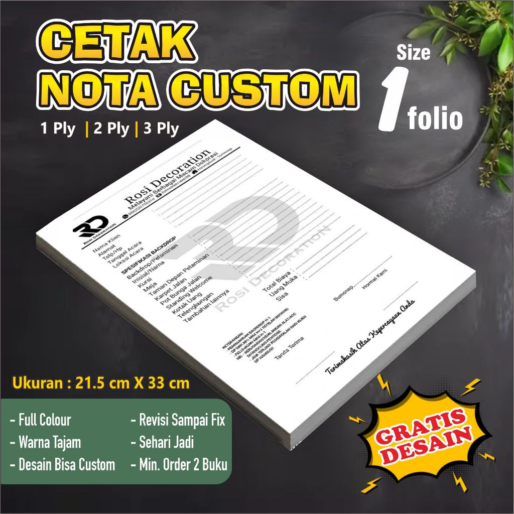 Nota custom 21 X 33 cm || uk. 1 FOLIO | A4 ||  1 Ply, 2 Ply, 3 ply | request Nama Dan Logo Usaha, BU