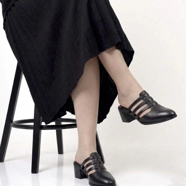 SEPATU SANDAL TUTONG WANITA HAK 5CM KULIT SAPI ASLI