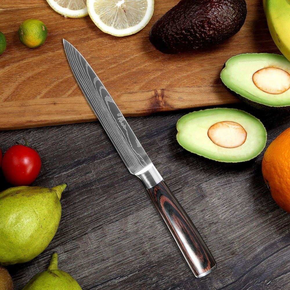 Pisau Dapur Chef Damascus Pattern Pisau Daging Sayur Buah Serbaguna Bahan Stainless Steel EYO YUXITU