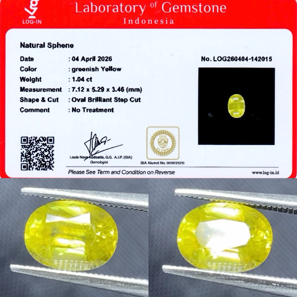 1,04 cts Nataural greenish Yellow Sphene origin Est. Mexico No Treatment Memo LOGIN