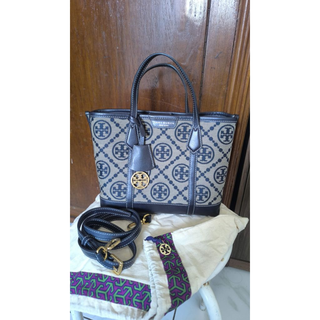 Preloved vvgc Tory Burch Perry Monogram Triple-Compartment Tote ORI