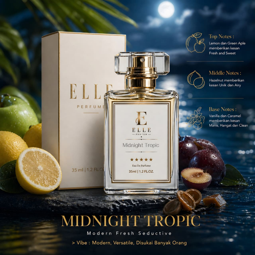 Parfum Pria Tahan Lama ELLE Midnight Tropic 35ml | Fresh Citrus Sweet | Wangi Clean Modern