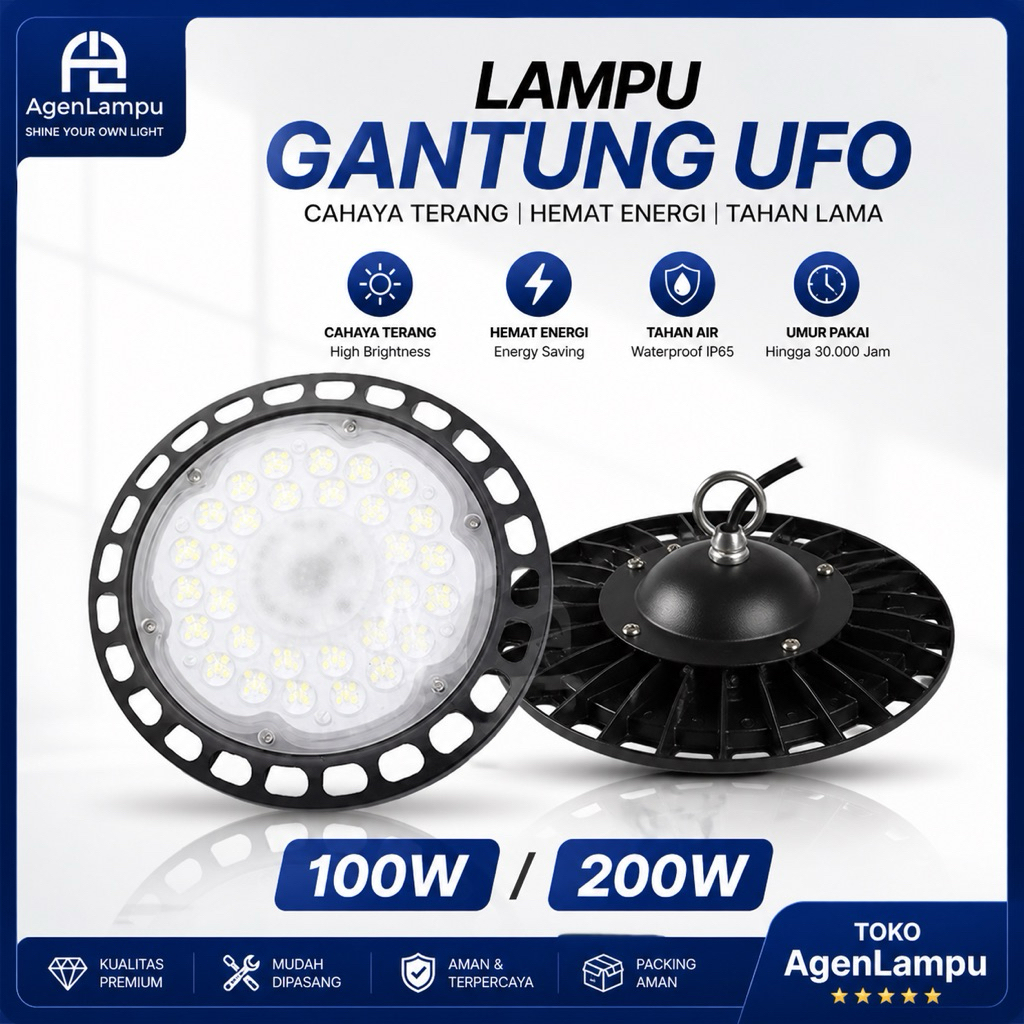 LAMPU LED HIGHBAY UFO 100 WATT / 200 WATT LAMPU GANTUNG INDUSTRI PABRIK