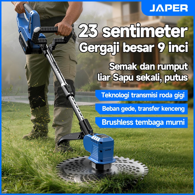 JAPER Mesin Potong Rumput Elektrik Cordless Listrik Pemangkas Rumput Alat Potong Rumput Baterai