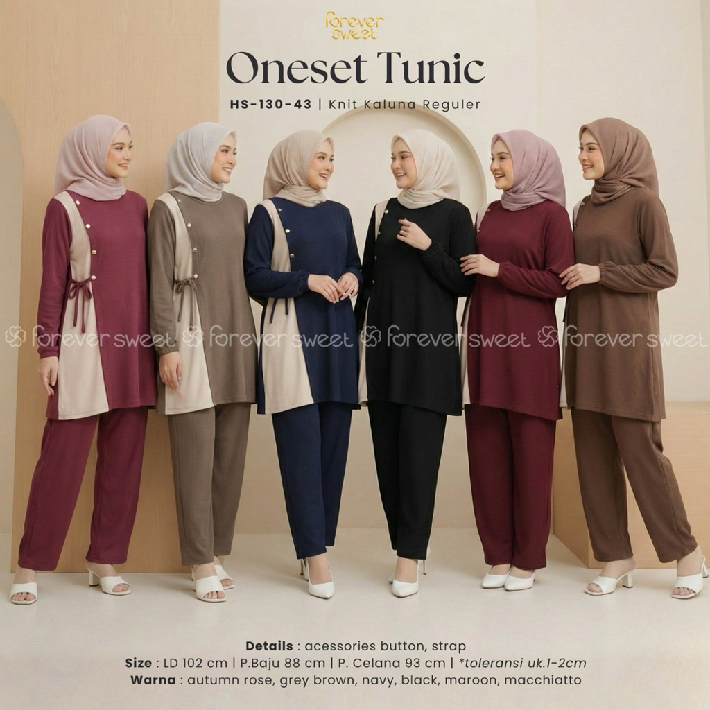 Oneset Tunic Atasan Lengan Panjang Celana Panjang Knit Kaluna Regular Kekinian Forever Sweet Concept