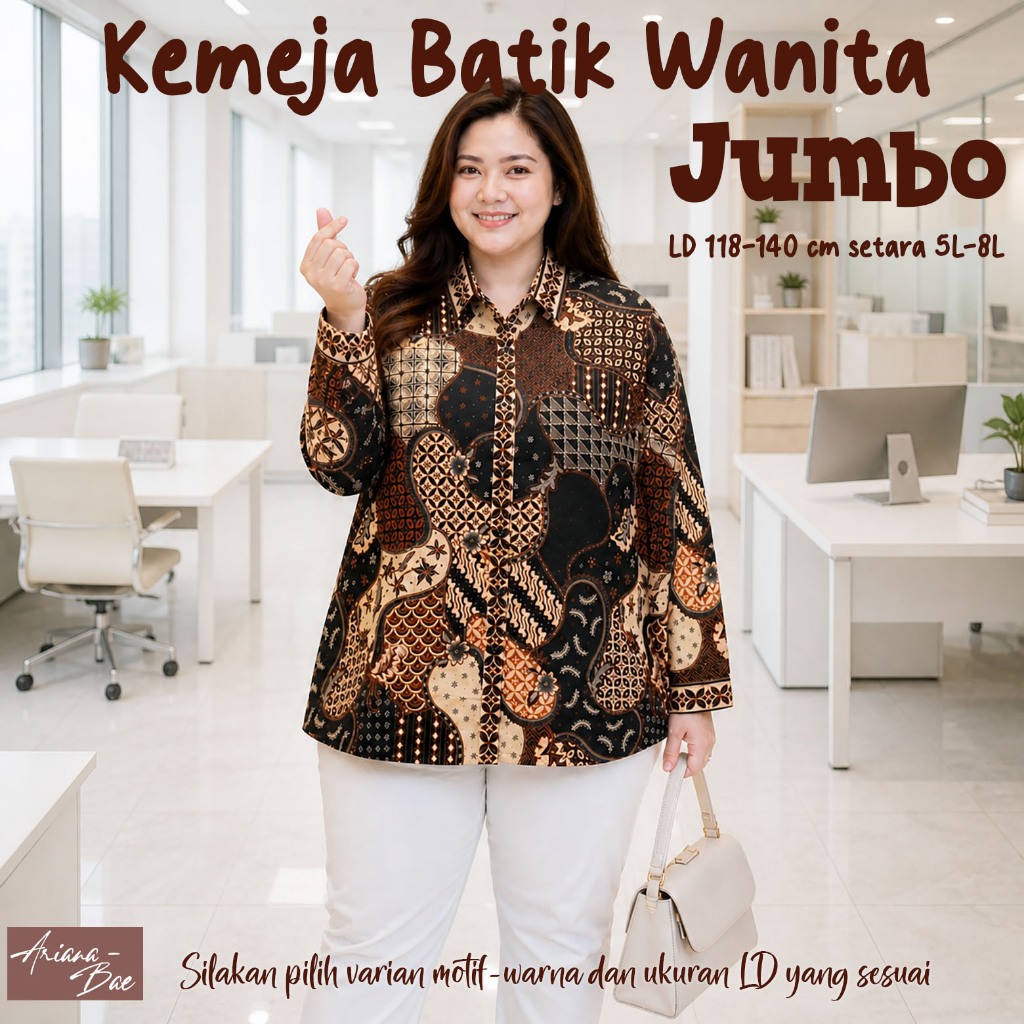 Kemeja wanita Jumbo 3L - 8L LD 120, 125, 130, 140 cm batik katun stretch