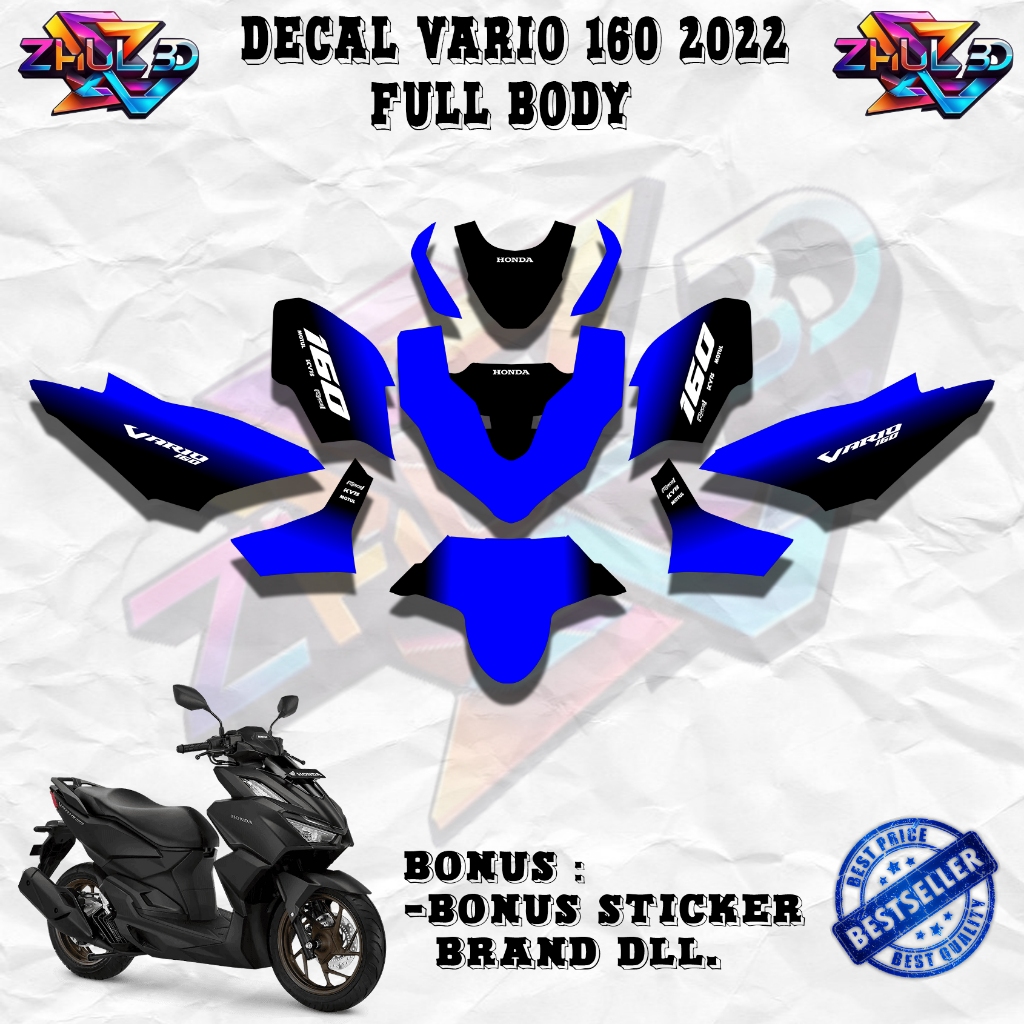 Decal Full Body Vario 160 2022 Hitam Biru Stiker Honda Bonus Stiker Brand