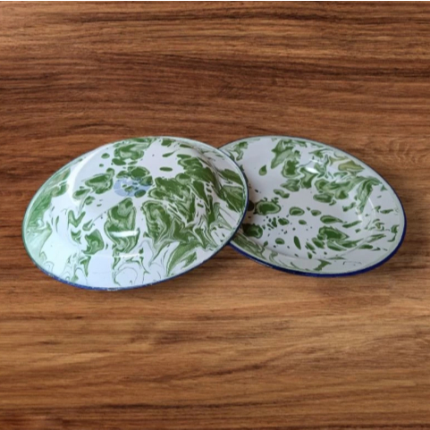 PIRING SENG ENAMEL LURIK BLURIK HIJAU UKURAN 22 CM PIRING JADUL PIRING KLASIK TAKASIMURA STORE