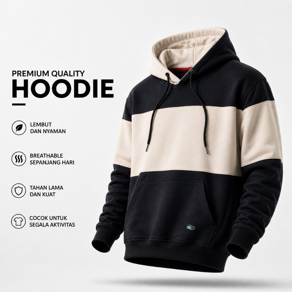 Nsa Ind Hoodie Two Colour Block Cream pria wanita