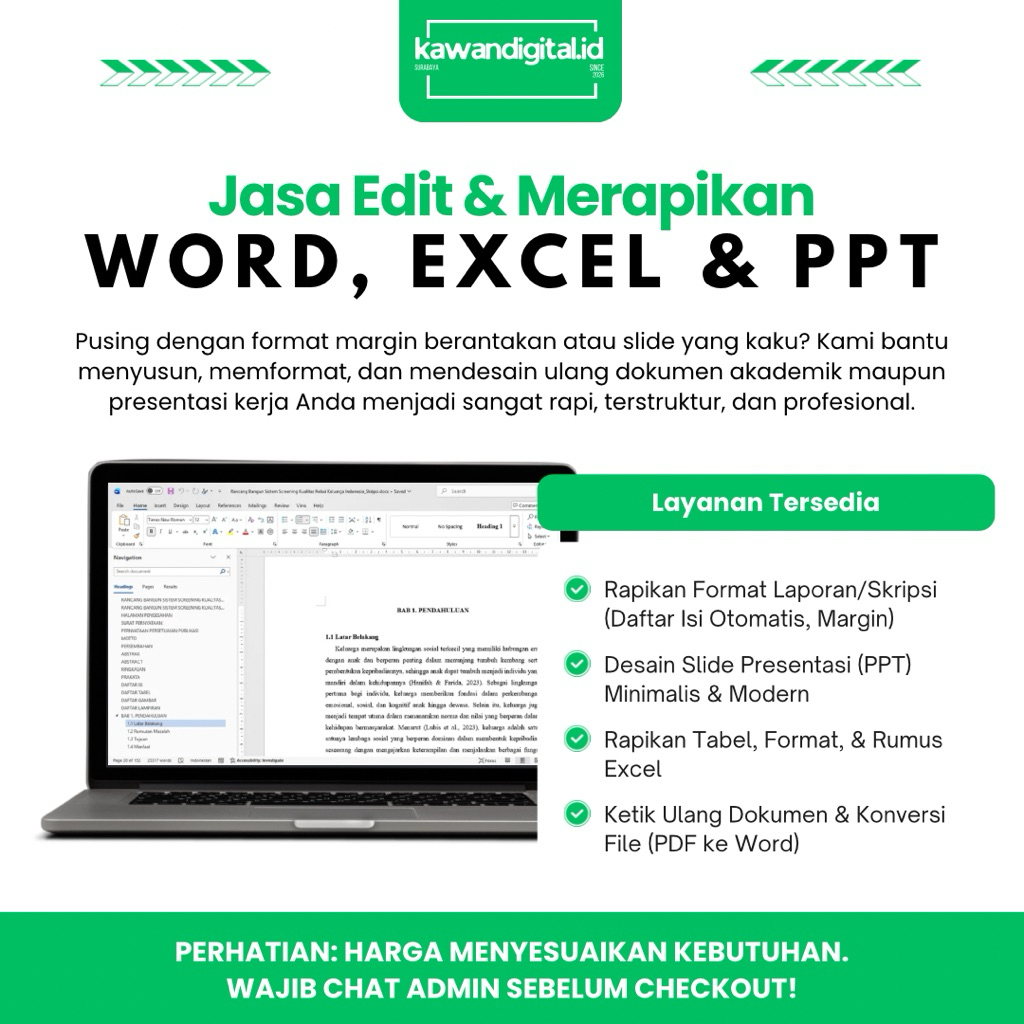 Jasa Edit Rapikan Dokumen Word Excel PPT Skripsi Makalah Presentasi
