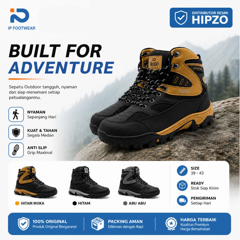 Sepatu Hiking Pria Boots Gunung Outdoor Tracking Adventure Original Hipzo M072
