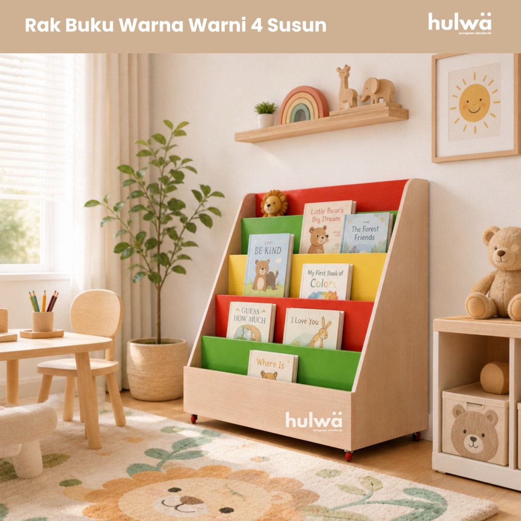 Rak Buku Warna warni Rak Buku Tingkat Pojok Baca Paud Furniture Kelas