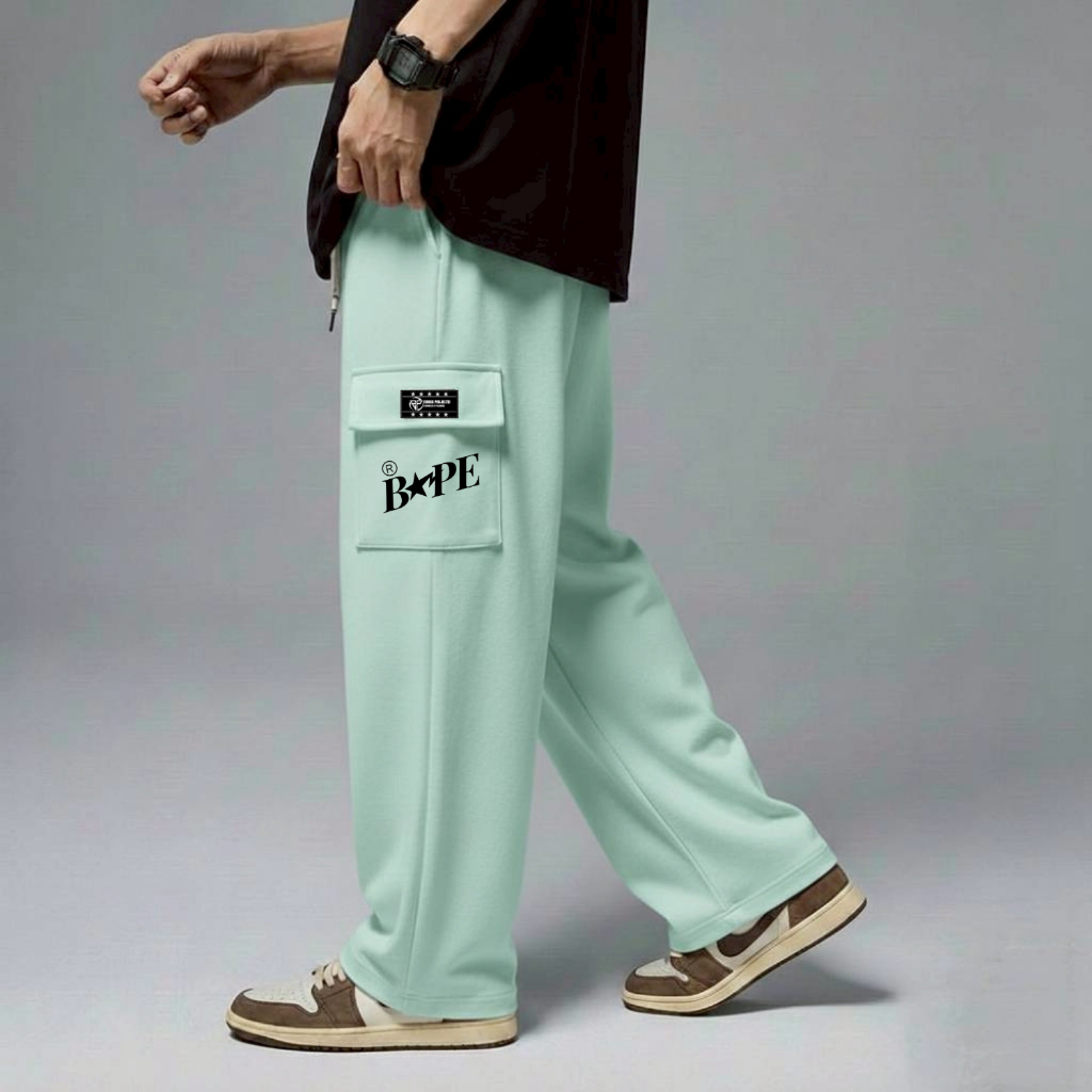 Celana Cargo Panjang Pria Kulot Flecee Lose Pants Pinggang Karet Celana Pria Warna Hijau Mint List S