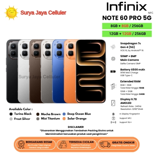 HP INFINIX NOTE 60 PRO 5G NFC 12/256, 60 PRO 5G NFC 8/256, 60 5G 8/256 & 50 PRO NFC 8/256 (BNIB)