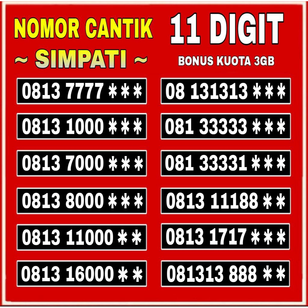 Nomor Cantik Simpati 11 digit - kartu perdana Telkomsel simpati 11 digit 5g