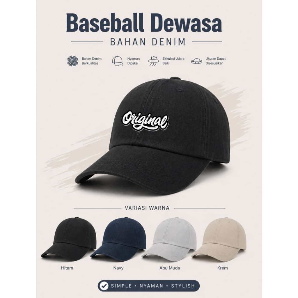 TOPI BASEBALL DEWASA BAHAN DENIM