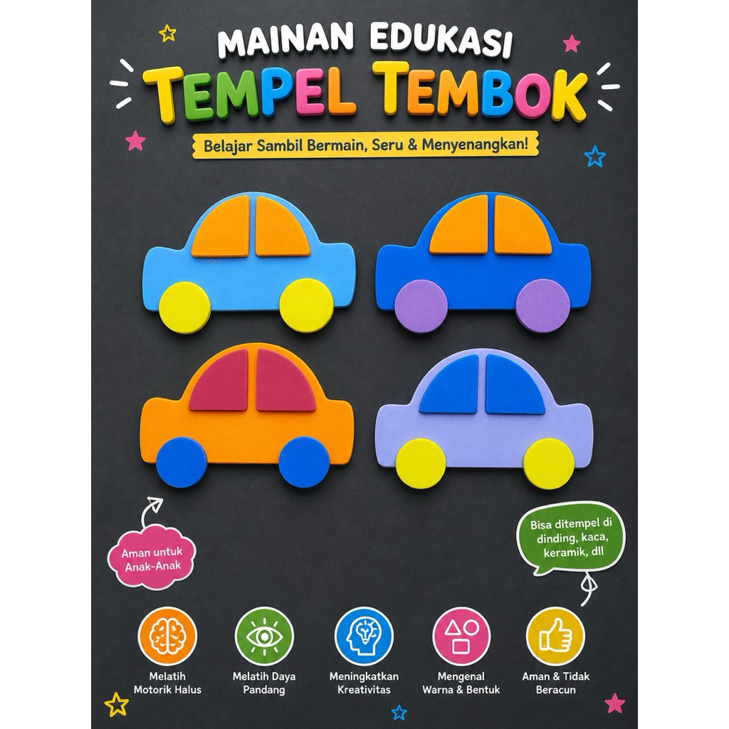 edukasi anak sticker dinding eva foam karakter