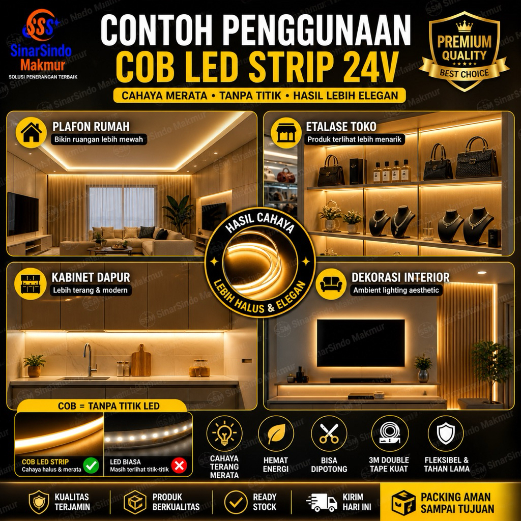 Soul_Fantasy Led Strip Cob 24V 10 Meter 320 Led / Lampu Strip Led Cob 24 Volt 320L 10M
