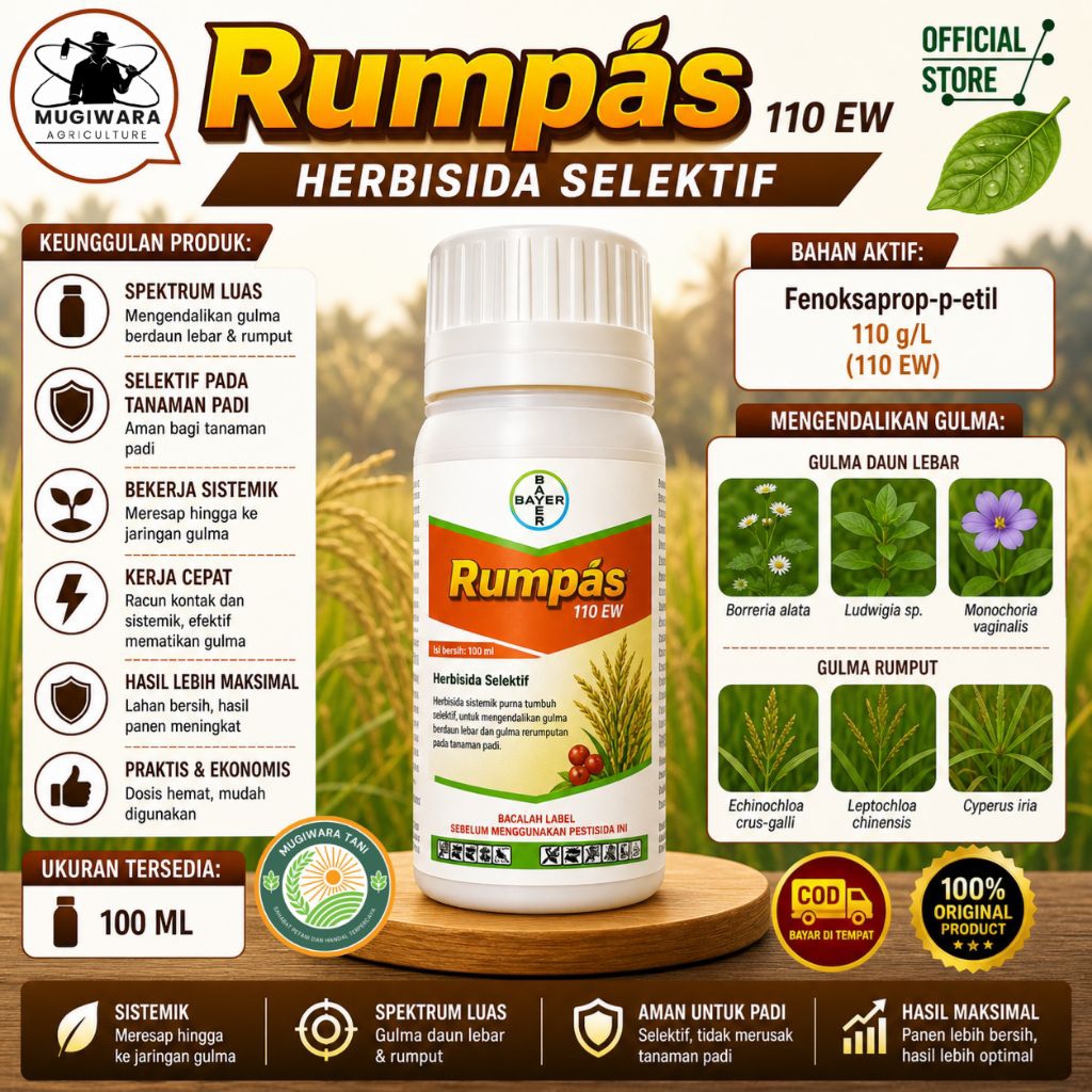 Herbisida Rumpas 100ml Ampuh Basmi Gulma & Rumput Liar – Obat Rumput Kebun Sawah Sistemik