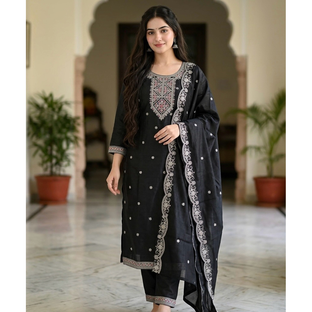 Setelan Baju India Kurti Salwar Kameez Lengkap dengan Selendang