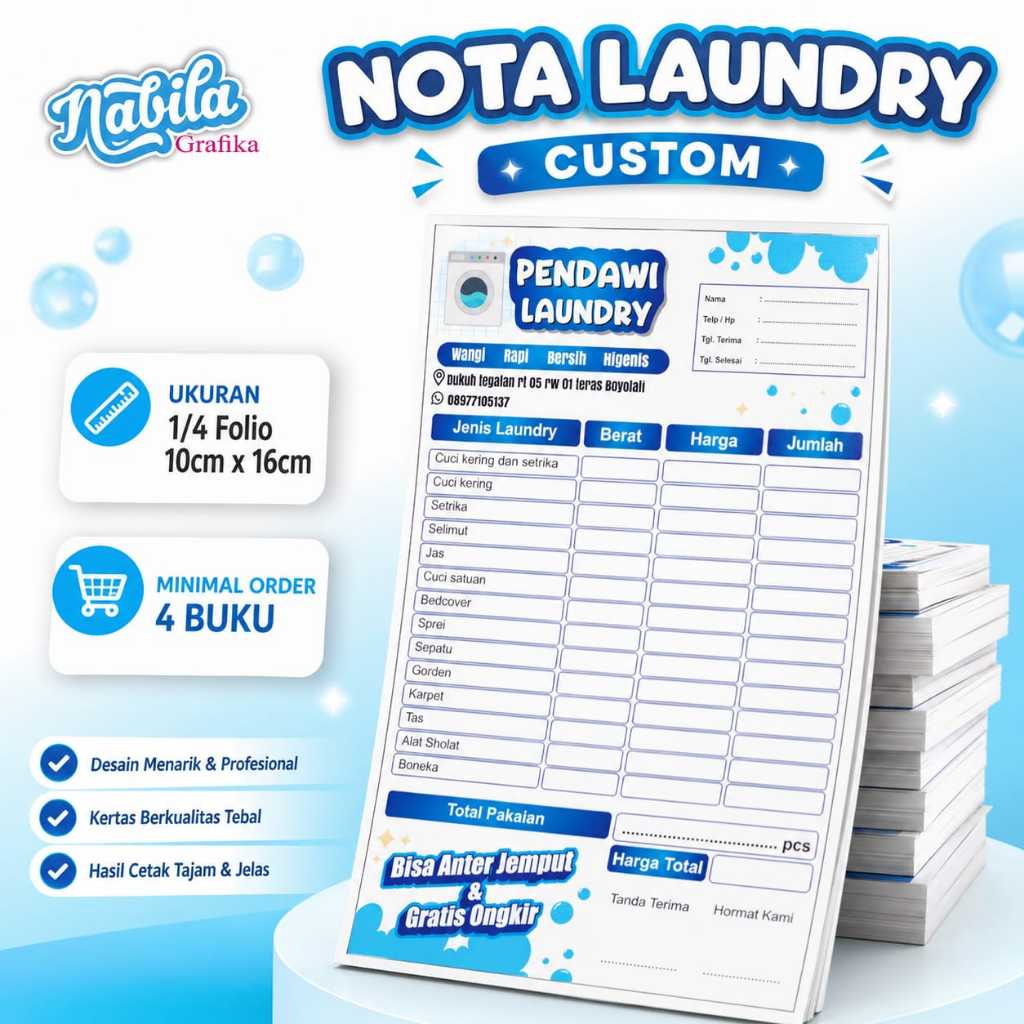 Nota Laundry Custom 2 ply pakai nama logo full color free desain nabilagrafika