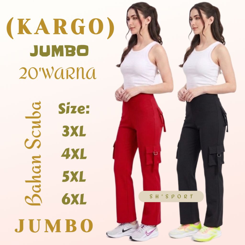[COD][ JUMBO ][ 3XL, 4XL, 5XL, 6XL, ][ CELANA SENAM  KARGO  KANTONG'4 ]>celana senam wanita//celana 