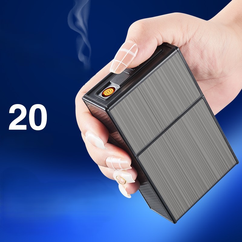 KOTAK ROKO 20 SLOT + KOREK ELEKTRIK USB CHARGE / TEMPAT WADAH BATANG ROKOK/ BUNGKUS PORTABLE OUTDOOR